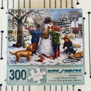 300 Piece Large Piece Puzzle Building A Snowman Snow Day Dog Cottagecore 18x24"